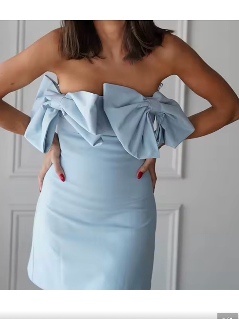 Strapless Mini Dress with Bow Detail - Light Blue